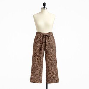 Reformation Jackie Cropped Belted Leopard Print Linen Wide Leg Pants Size 2